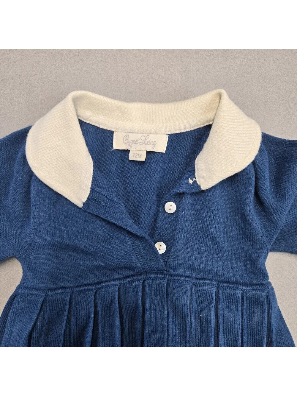 Cygnet Living Pleated Knit Dress Girls 12M Navy Cream Cotton Cashmere Blend NWOT